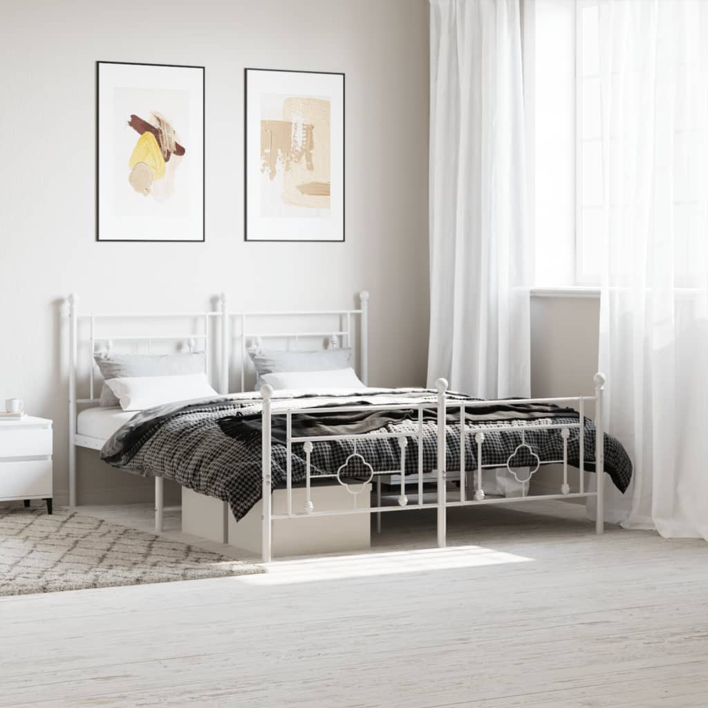 Cadre de lit métal sans matelas et pied de lit blanc 160x200 cm - XIOS