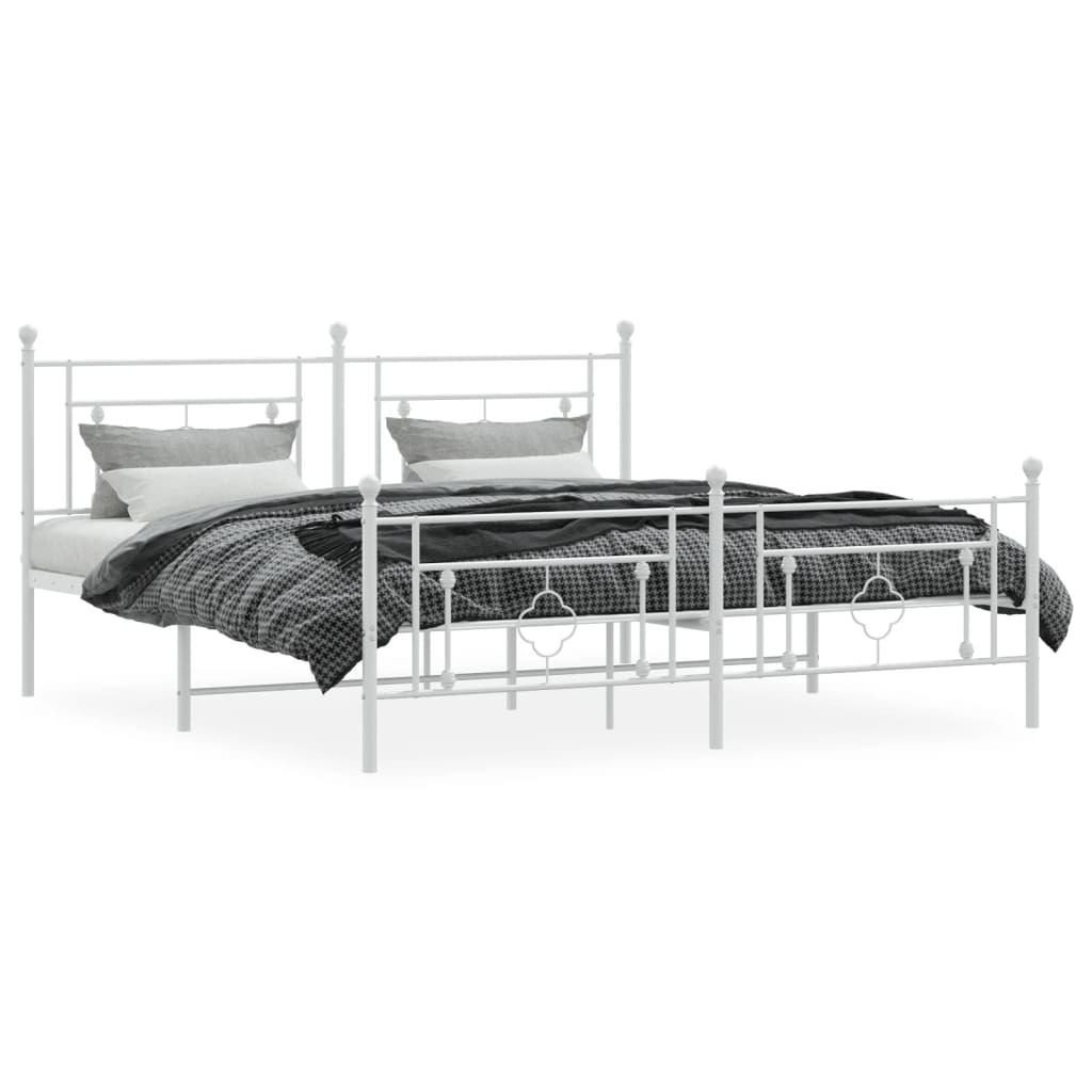 Cadre de lit métal sans matelas et pied de lit blanc 183x213 cm - XIOS