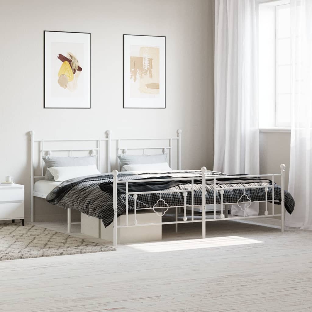 Cadre de lit métal sans matelas et pied de lit blanc 183x213 cm - XIOS
