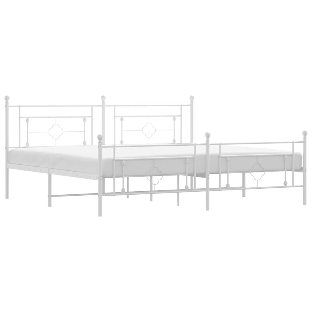 Cadre de lit métal sans matelas et pied de lit blanc 193x203 cm - XIOS