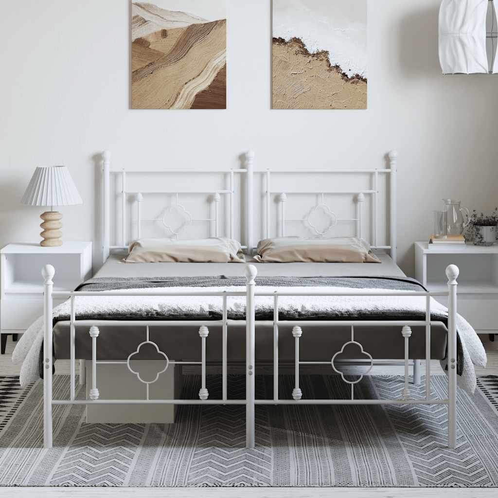 Cadre de lit métal sans matelas et pied de lit blanc 193x203 cm - XIOS