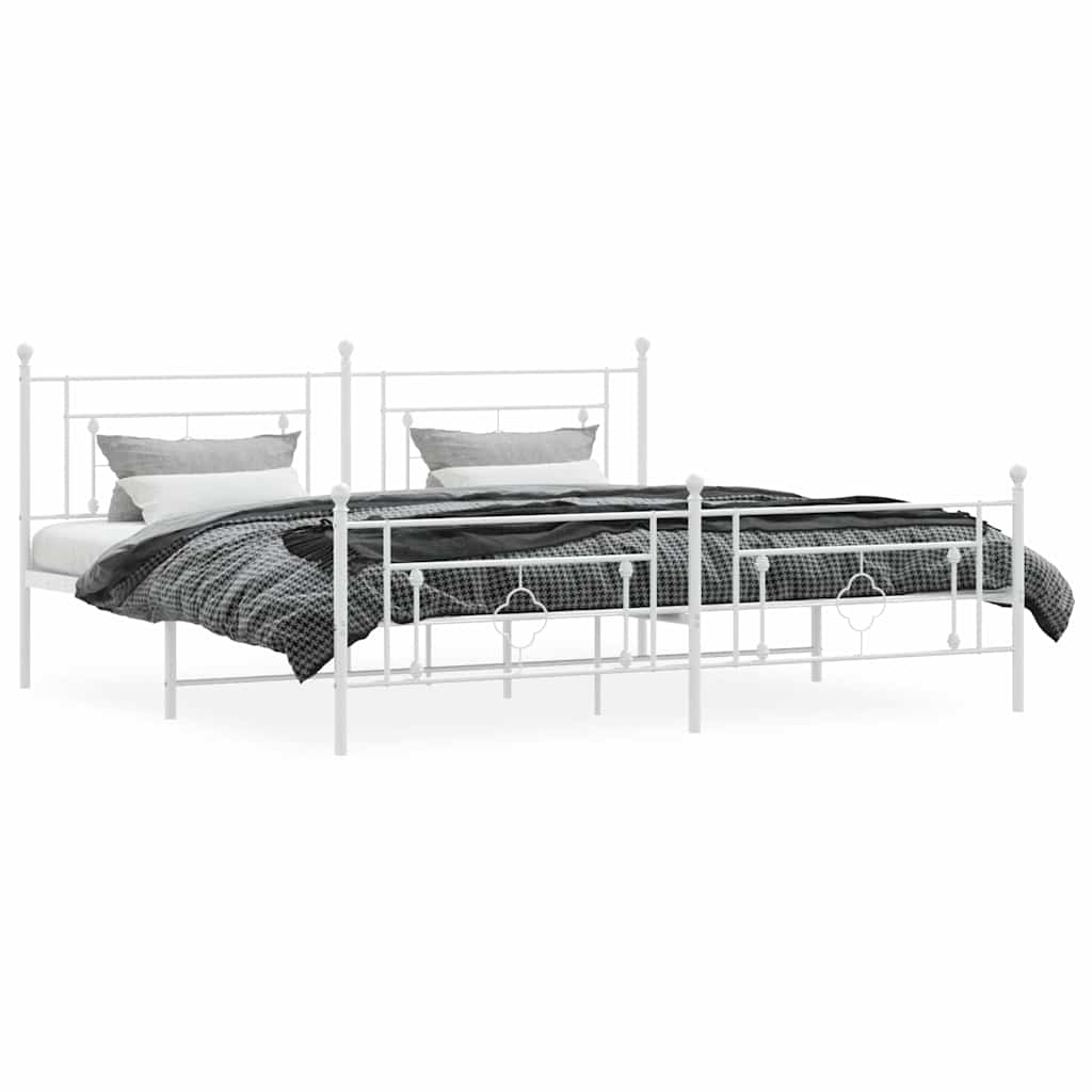 Cadre de lit métal sans matelas et pied de lit blanc 193x203 cm - XIOS