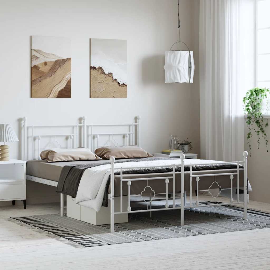 Cadre de lit métal sans matelas et pied de lit blanc 193x203 cm - XIOS