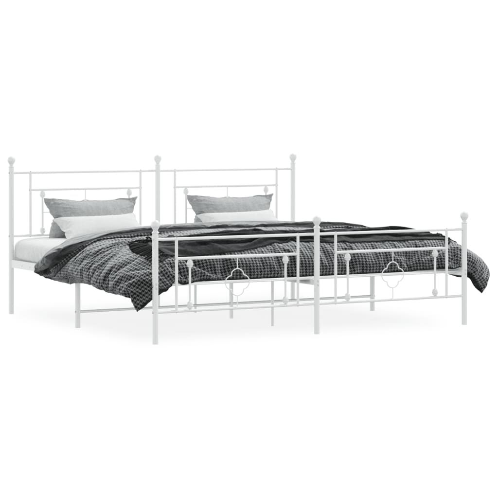 Cadre de lit métal sans matelas et pied de lit blanc 200x200 cm - XIOS