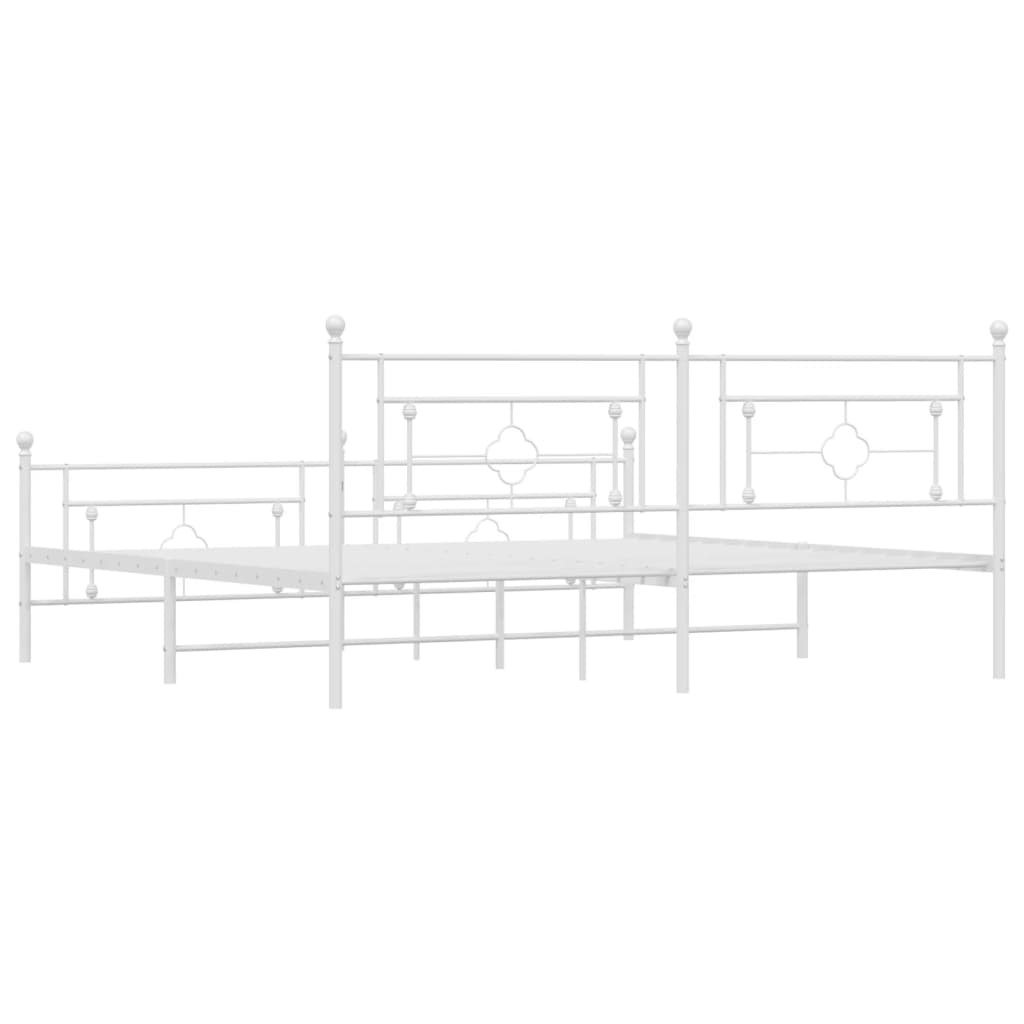 Cadre de lit métal sans matelas et pied de lit blanc 200x200 cm - XIOS