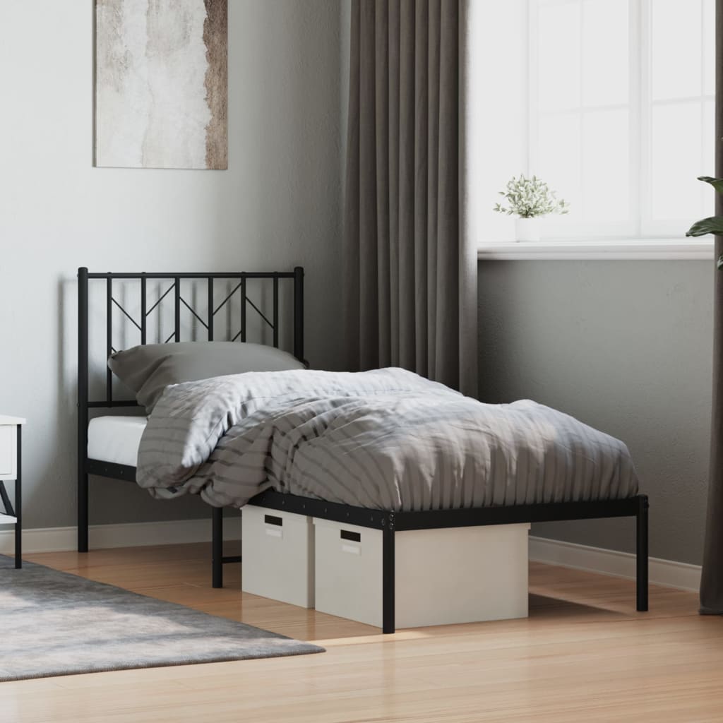 Cadre de lit métal sans matelas avec tête de lit noir 75x190 cm - XIOS