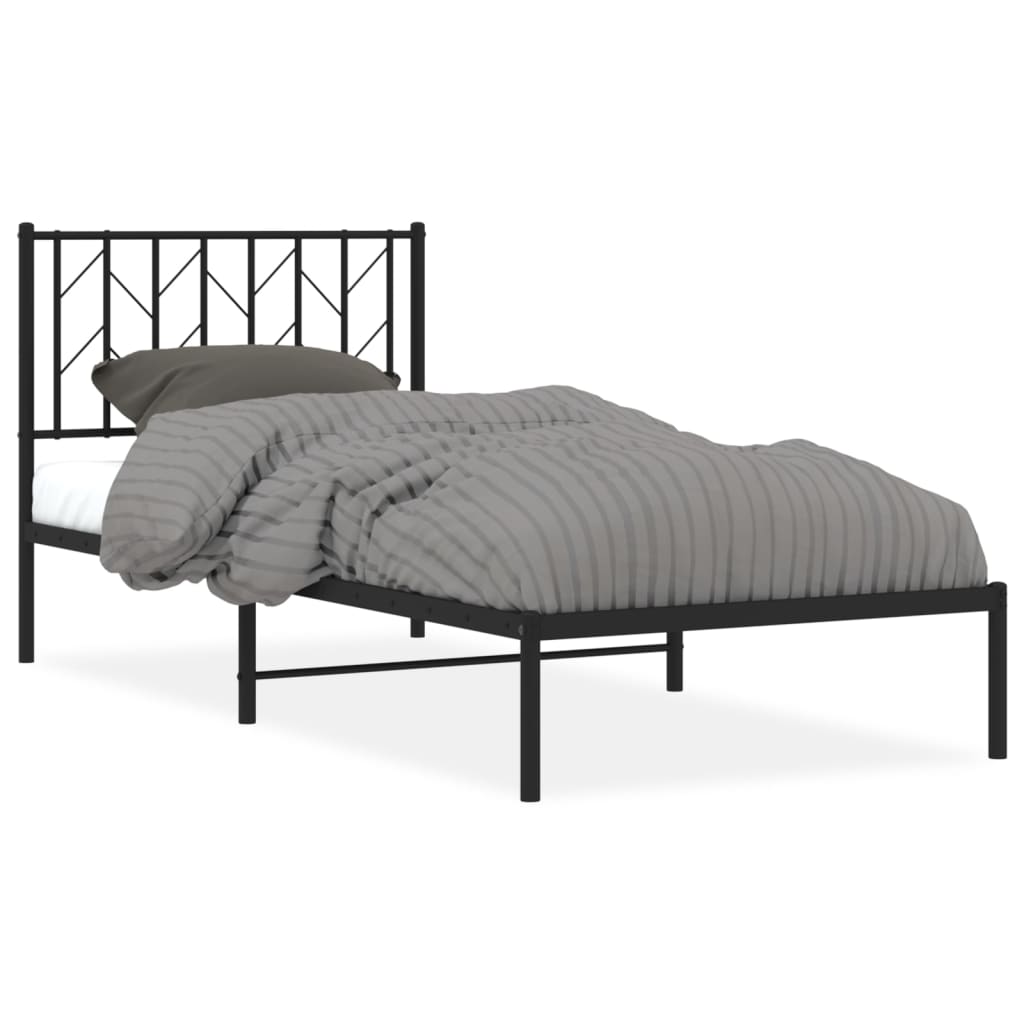 Cadre de lit métal sans matelas avec tête de lit noir 90x190 cm - XIOS
