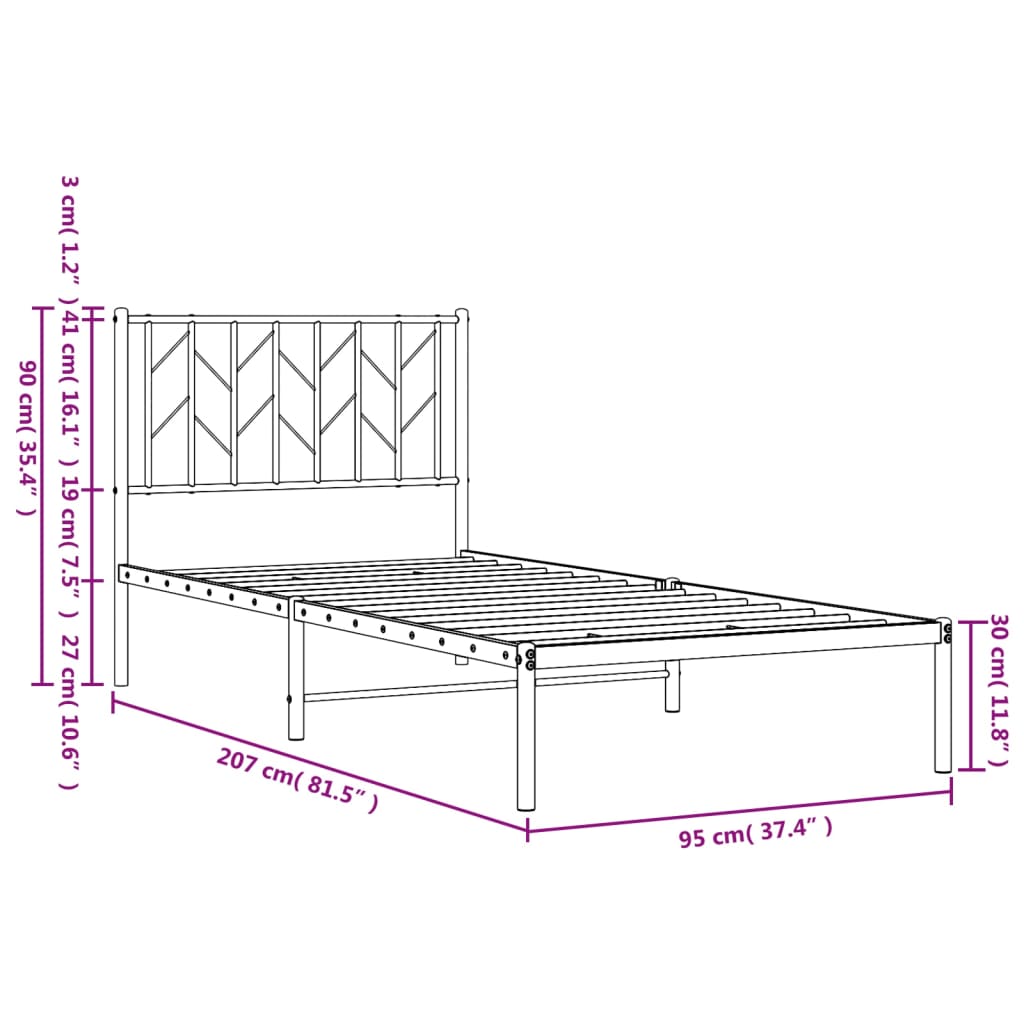 Cadre de lit métal sans matelas avec tête de lit noir 90x200 cm - XIOS