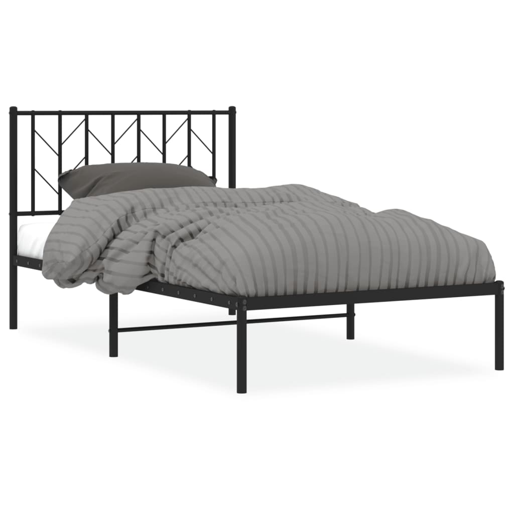 Cadre de lit métal sans matelas avec tête de lit noir 100x190cm - XIOS
