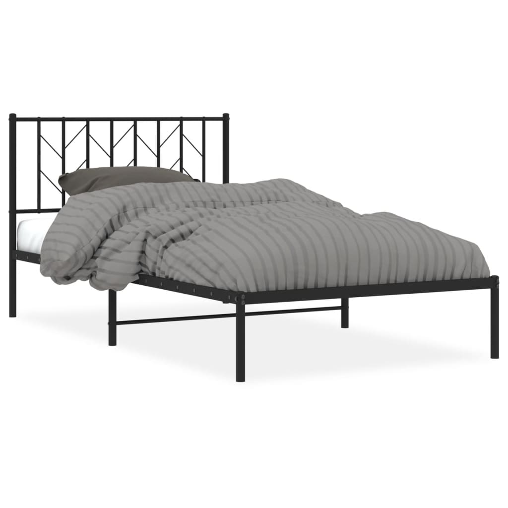 Cadre de lit métal sans matelas avec tête de lit noir 107x203cm - XIOS