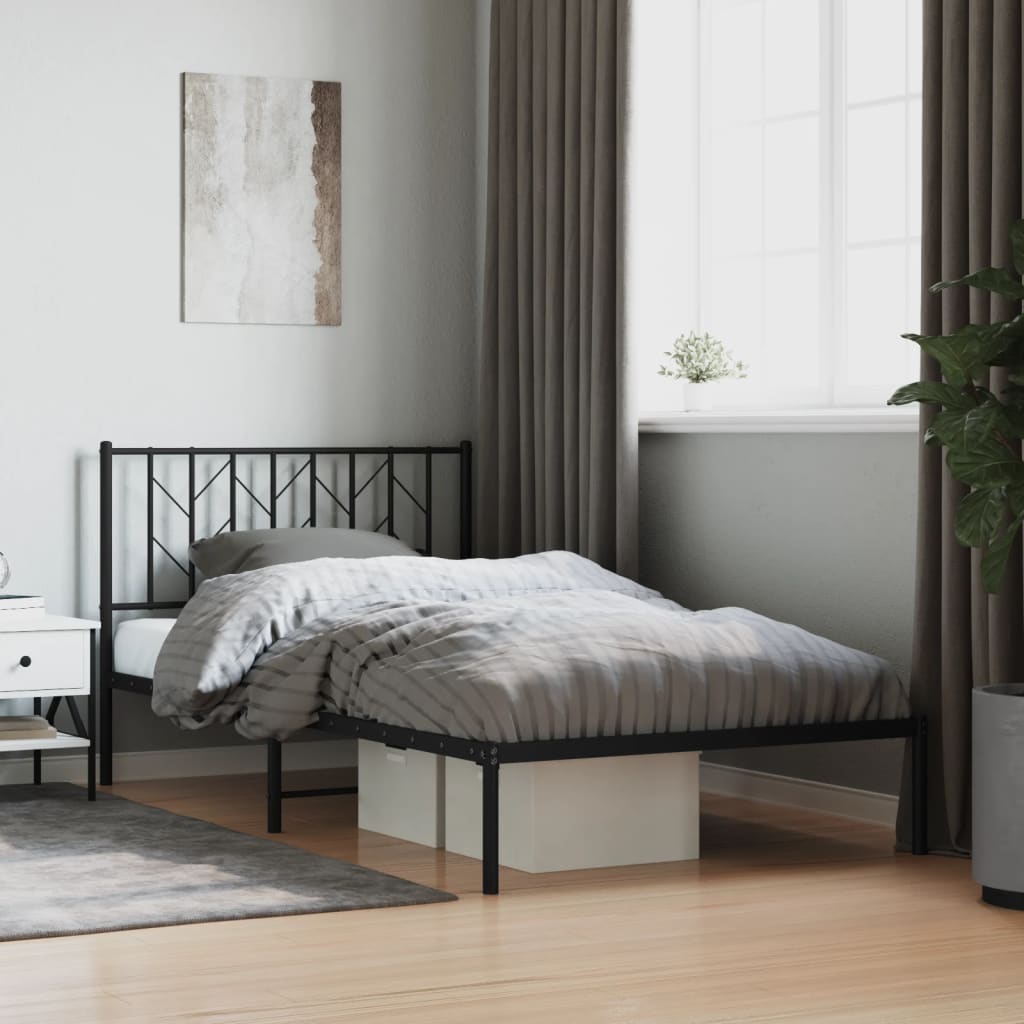 Cadre de lit métal sans matelas avec tête de lit noir 107x203cm - XIOS