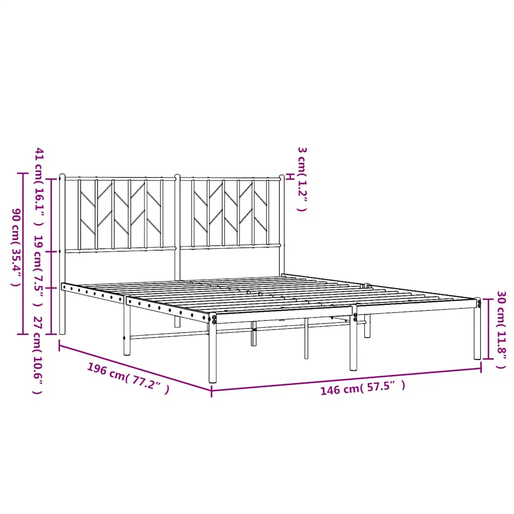 Cadre de lit métal sans matelas avec tête de lit noir 140x190cm - XIOS