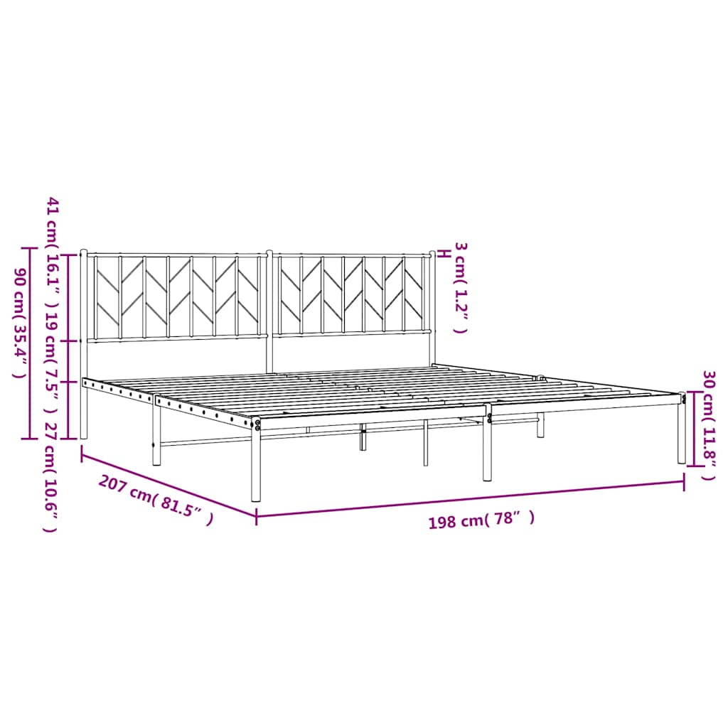 Cadre de lit métal sans matelas avec tête de lit noir 193x203cm - XIOS