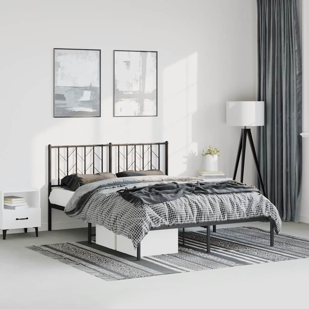 Cadre de lit métal sans matelas avec tête de lit noir 193x203cm - XIOS