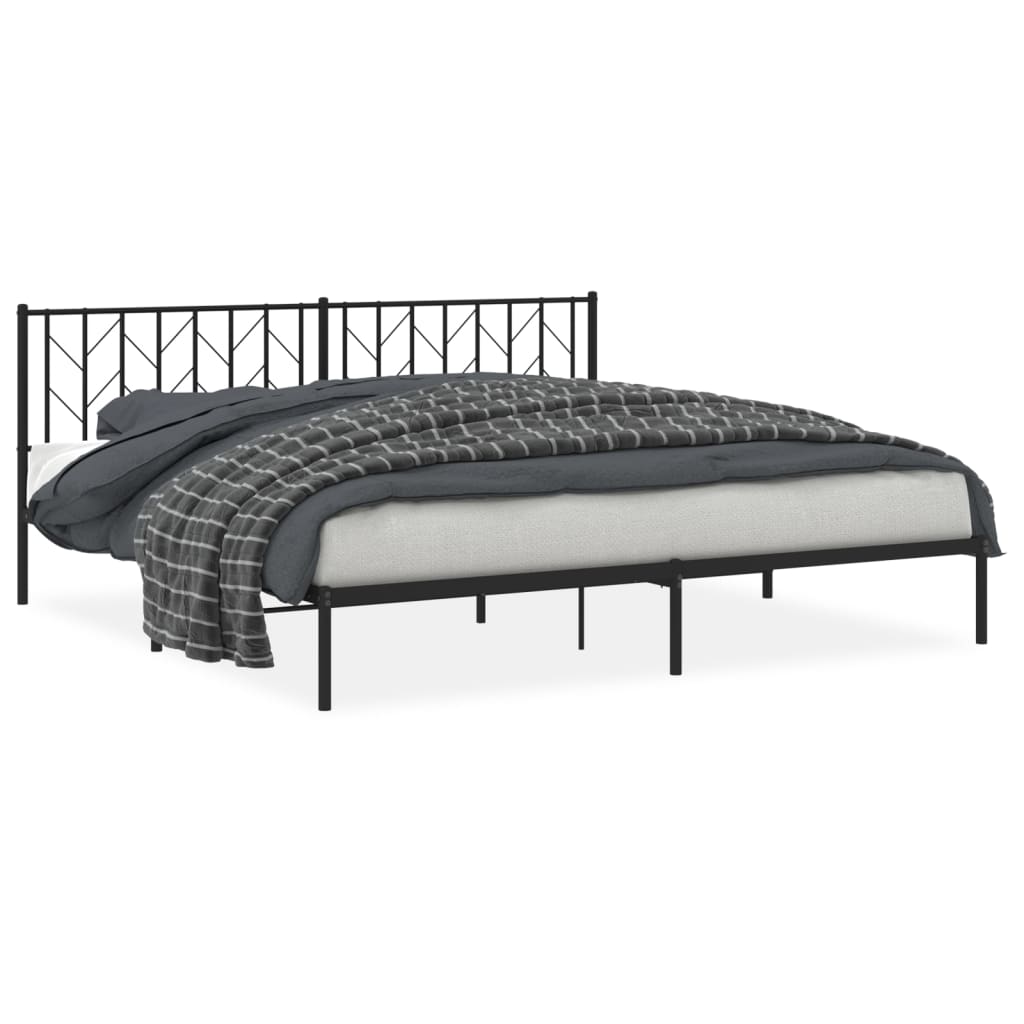 Cadre de lit métal sans matelas avec tête de lit noir 200x200cm - XIOS