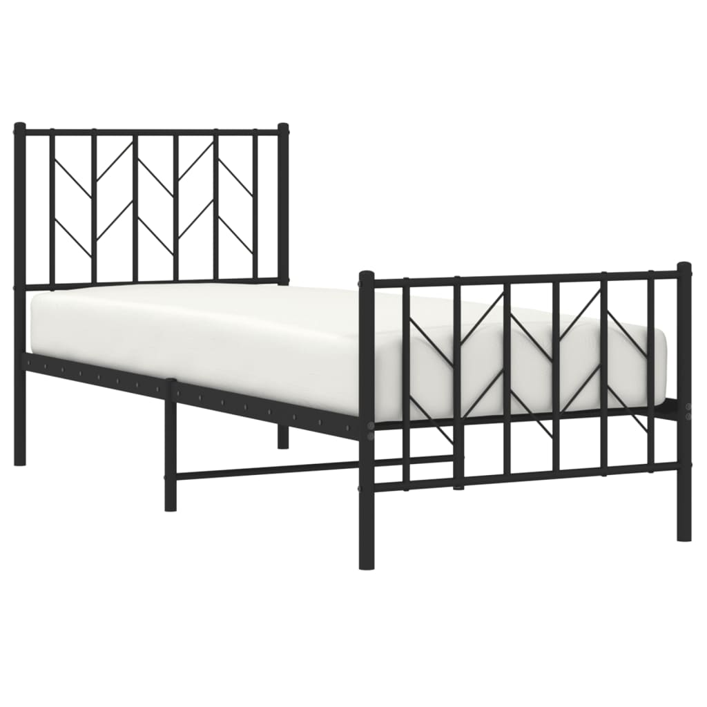 Cadre de lit métal sans matelas avec pied de lit noir 75x190 cm - XIOS