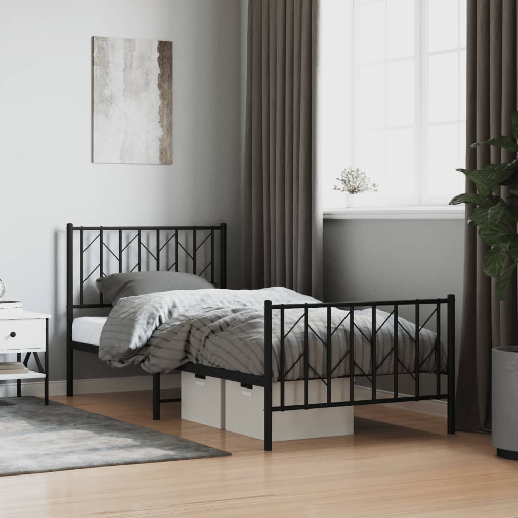 Cadre de lit métal sans matelas avec pied de lit noir 90x190 cm - XIOS