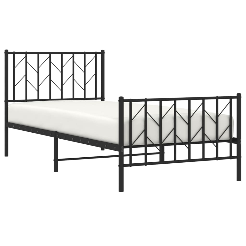 Cadre de lit métal sans matelas avec pied de lit noir 90x200 cm - XIOS