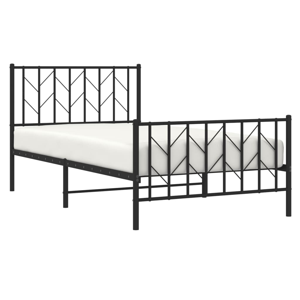 Cadre de lit métal sans matelas avec pied de lit noir 100x190cm - XIOS