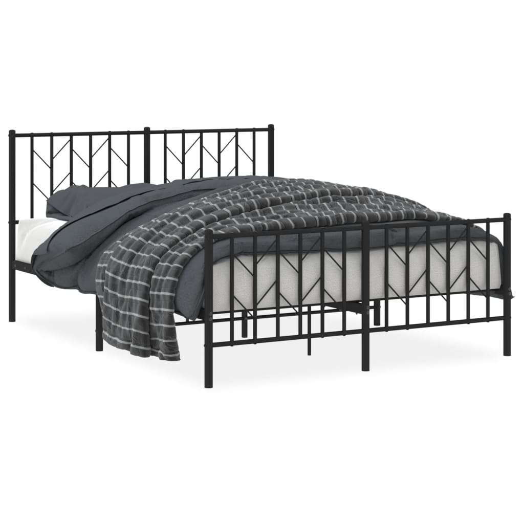 Cadre de lit métal sans matelas avec pied de lit noir 135x190cm - XIOS