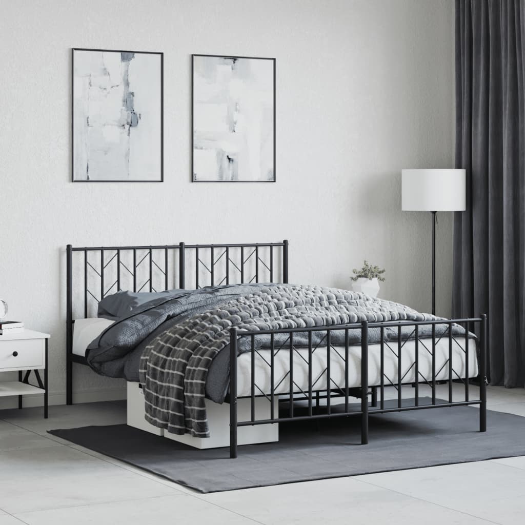 Cadre de lit métal sans matelas avec pied de lit noir 135x190cm - XIOS