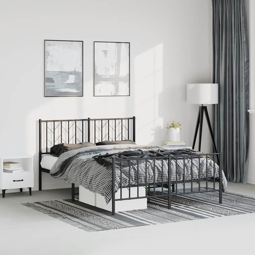 Cadre de lit métal sans matelas avec pied de lit noir 150x200cm - XIOS