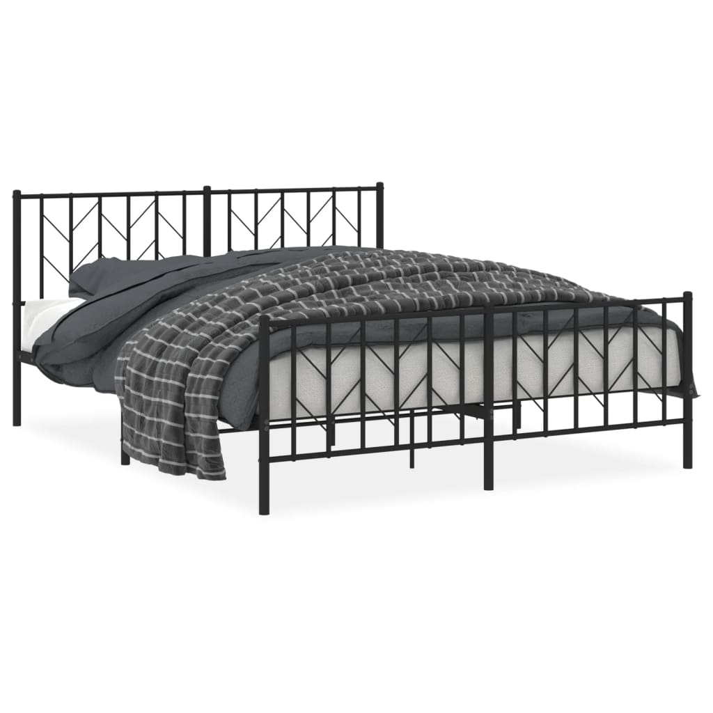 Cadre de lit métal sans matelas avec pied de lit noir 160x200cm - XIOS