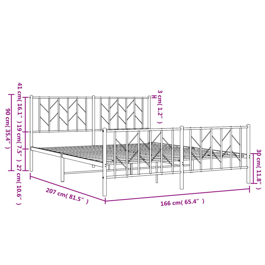 Cadre de lit métal sans matelas avec pied de lit noir 160x200cm - XIOS