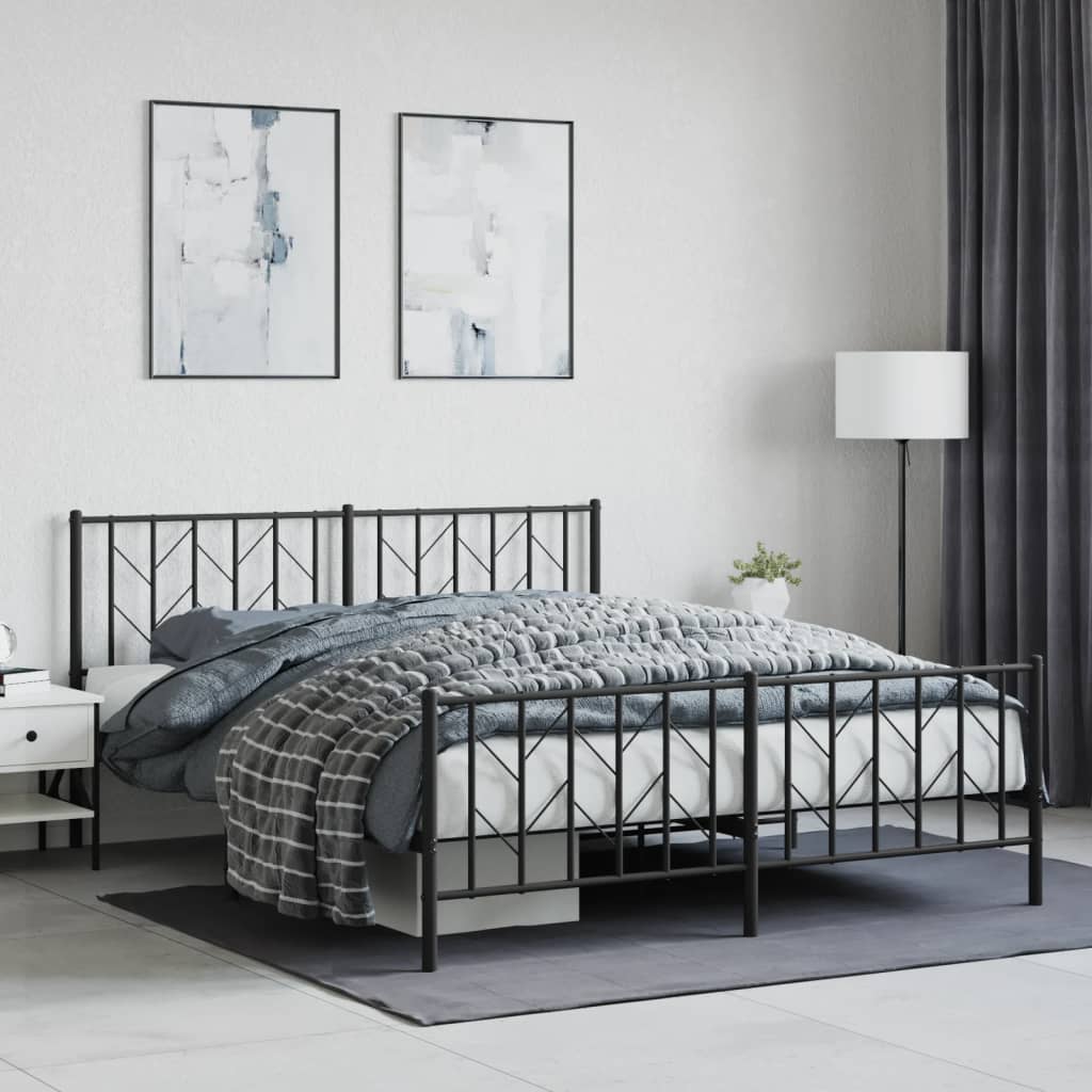 Cadre de lit métal sans matelas avec pied de lit noir 160x200cm - XIOS