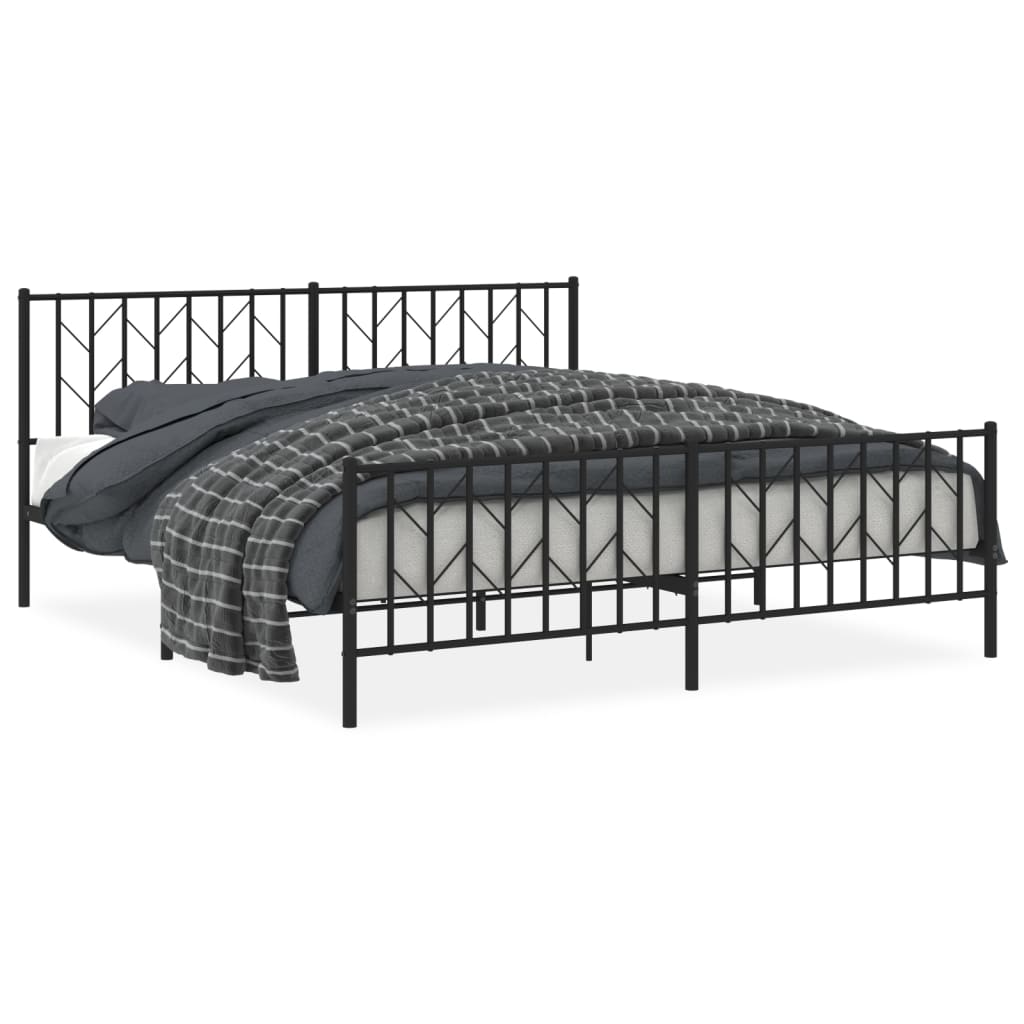 Cadre de lit métal sans matelas avec pied de lit noir 183x213cm - XIOS