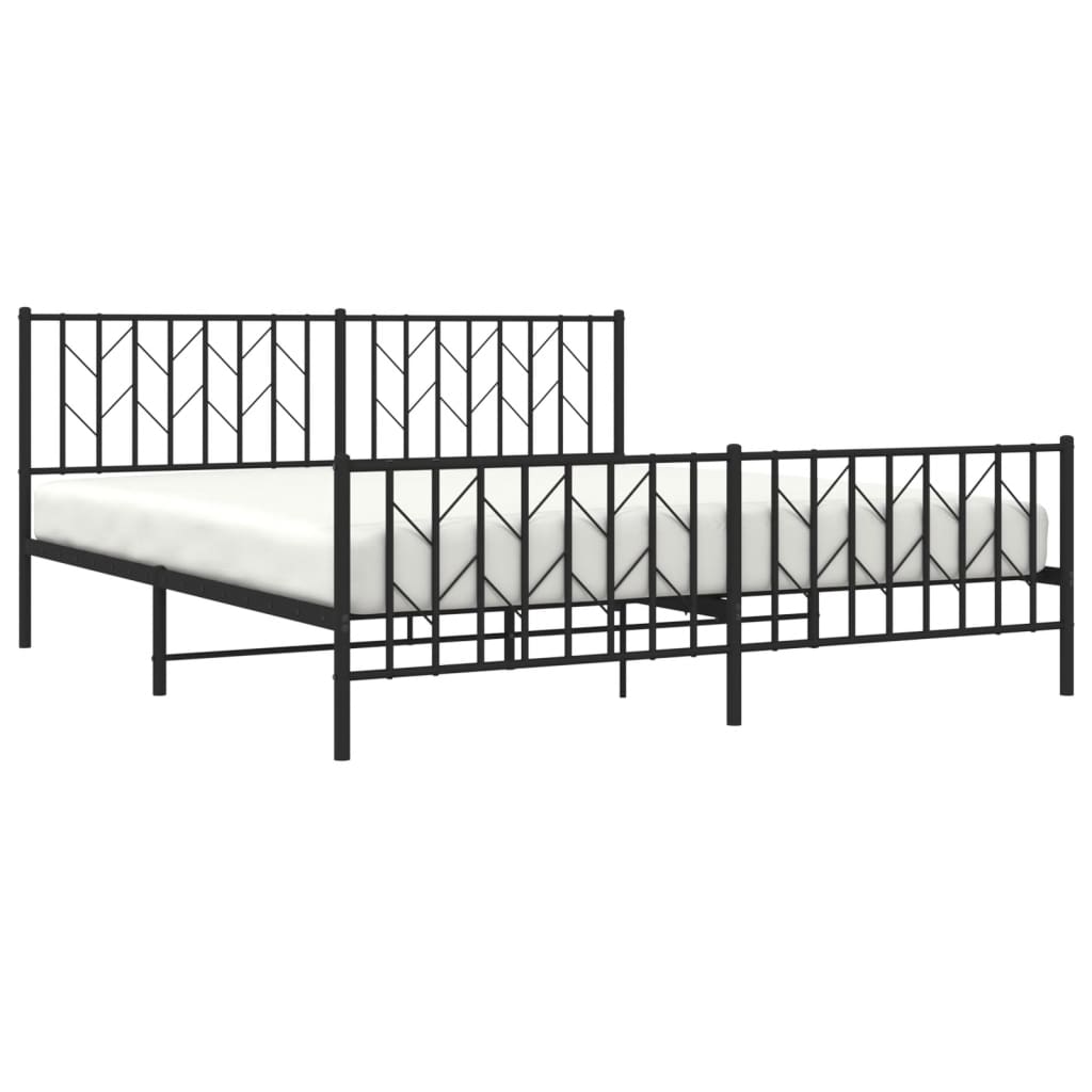 Cadre de lit métal sans matelas avec pied de lit noir 183x213cm - XIOS