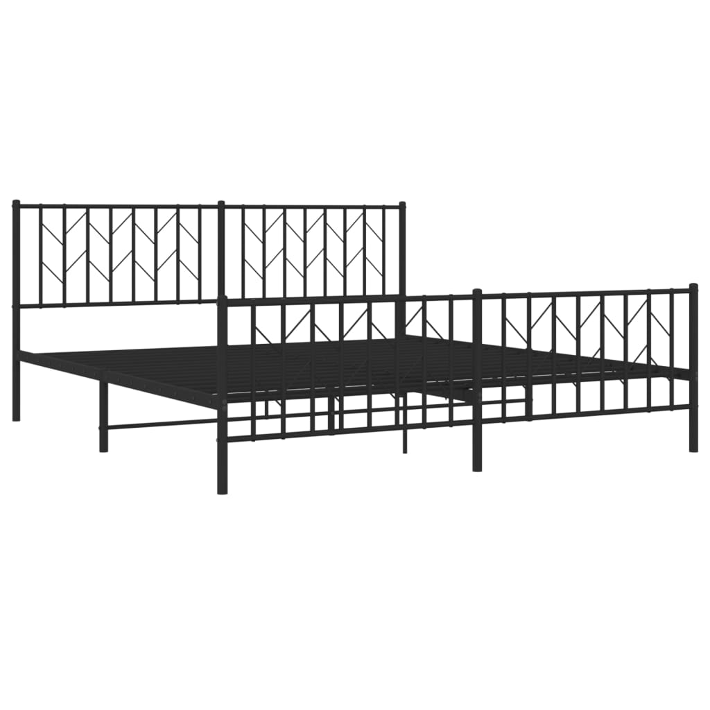 Cadre de lit métal sans matelas avec pied de lit noir 183x213cm - XIOS