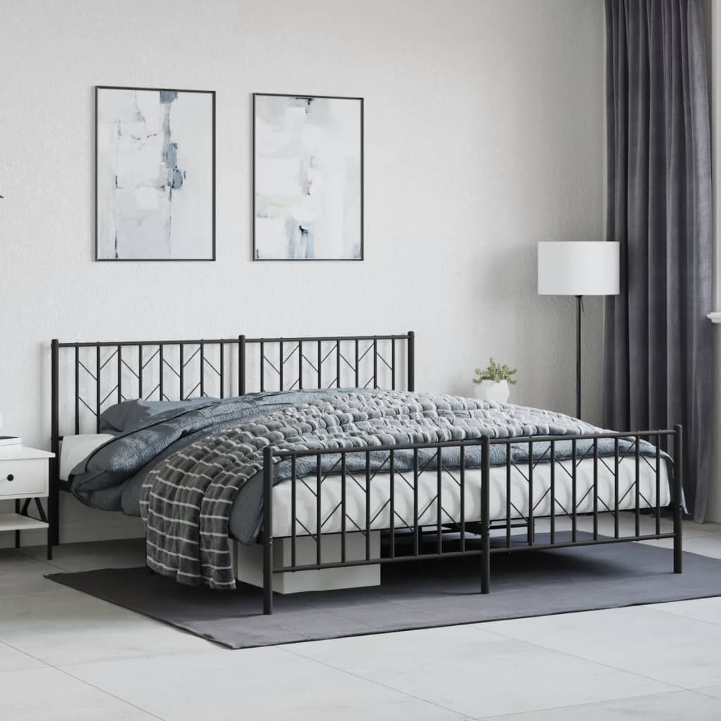 Cadre de lit métal sans matelas avec pied de lit noir 183x213cm - XIOS