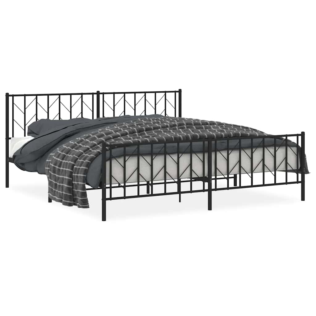Cadre de lit métal sans matelas avec pied de lit noir 193x203cm - XIOS