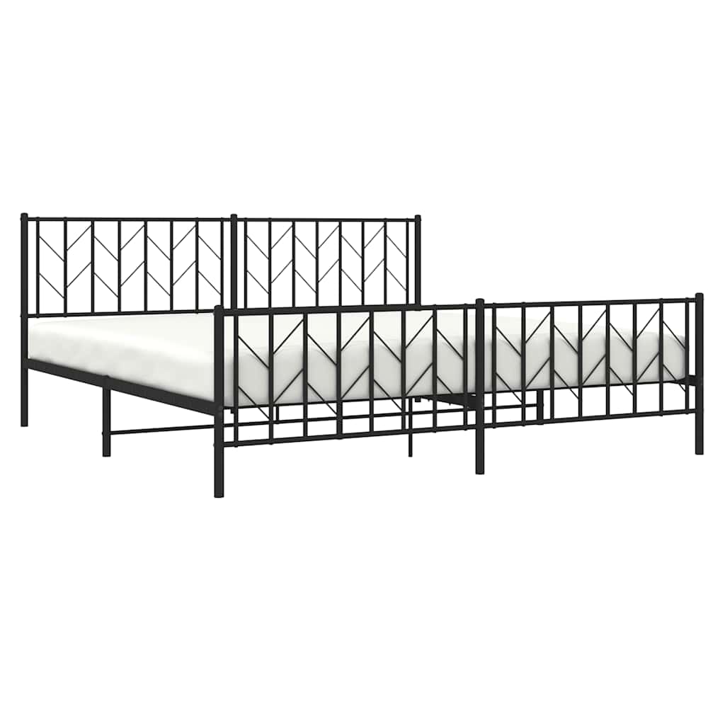 Cadre de lit métal sans matelas avec pied de lit noir 193x203cm - XIOS
