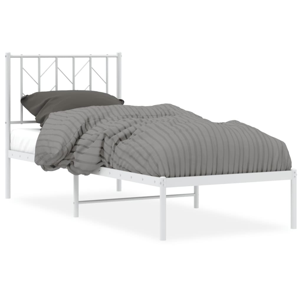 Cadre de lit métal sans matelas avec tête de lit blanc 75x190cm - XIOS