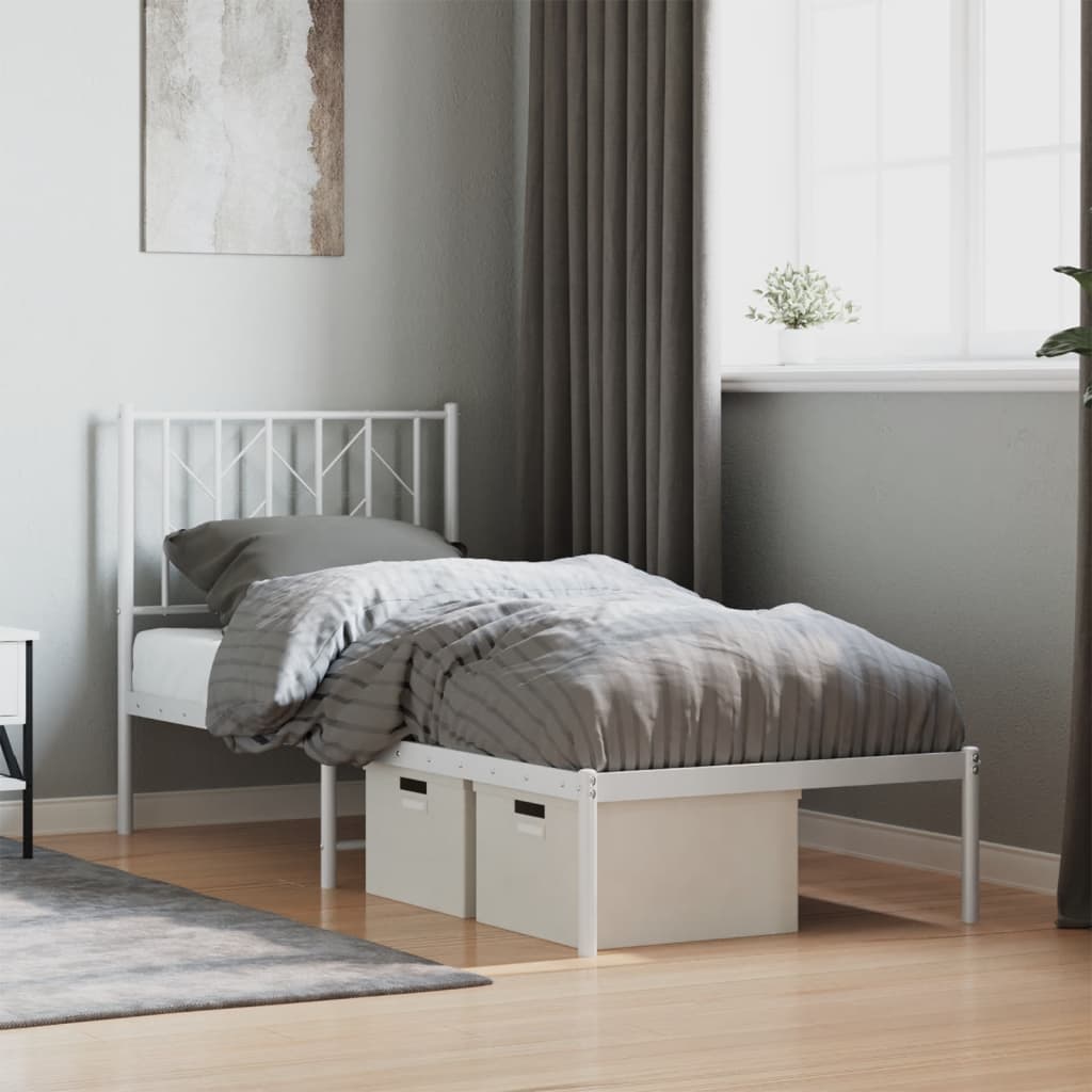 Cadre de lit métal sans matelas avec tête de lit blanc 75x190cm - XIOS