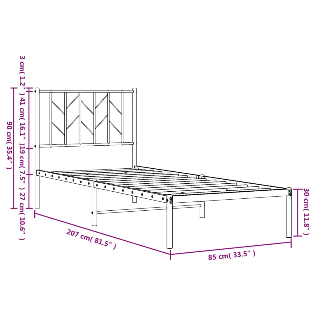 Cadre de lit métal sans matelas avec tête de lit blanc 80x200cm - XIOS