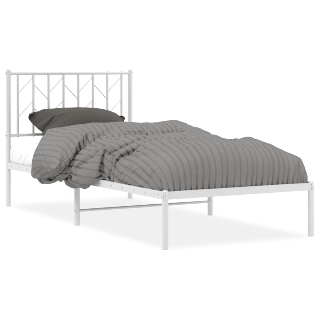 Cadre de lit métal sans matelas avec tête de lit blanc 90x190cm - XIOS