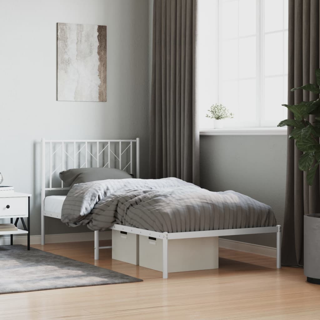 Cadre de lit métal sans matelas avec tête de lit blanc 90x190cm - XIOS