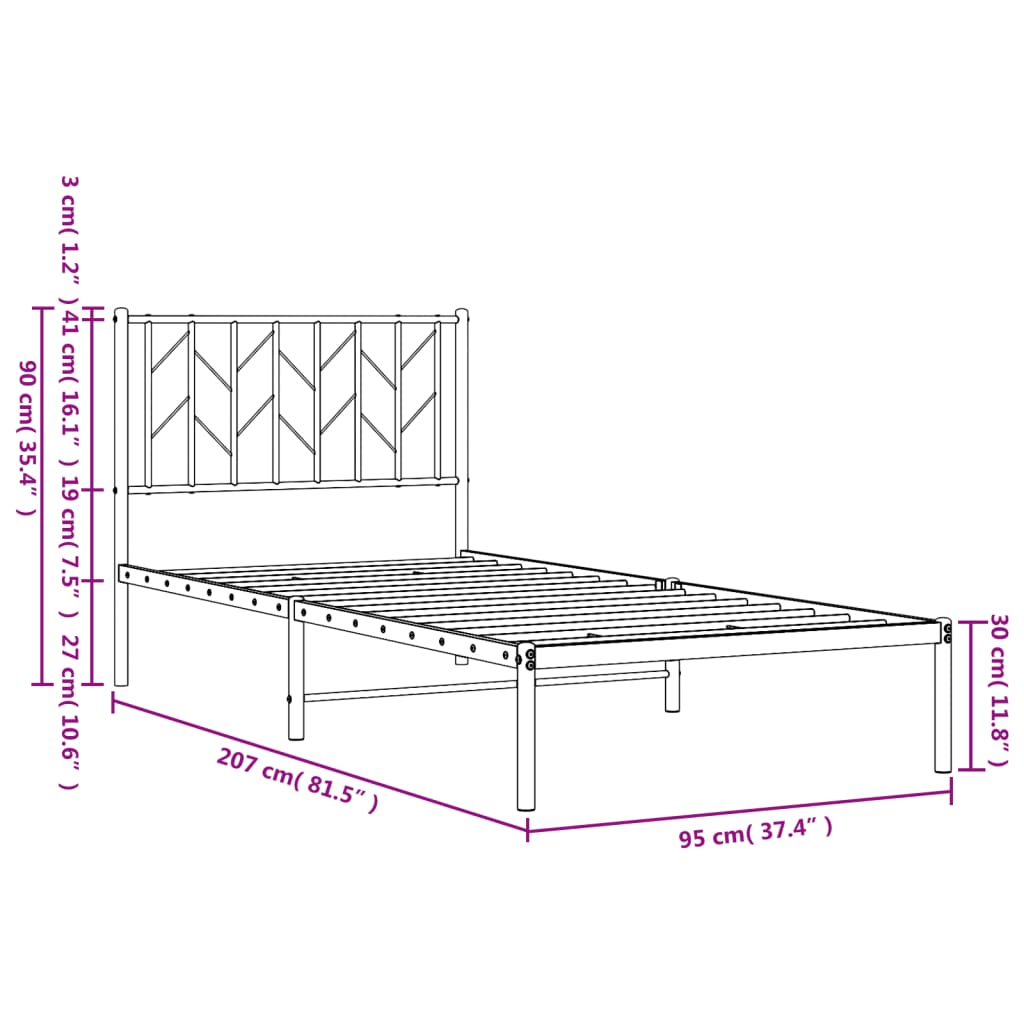 Cadre de lit métal sans matelas avec tête de lit blanc 90x200cm - XIOS
