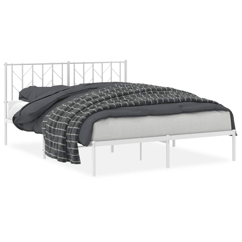 Cadre de lit métal sans matelas et tête de lit blanc 150x200 cm - XIOS
