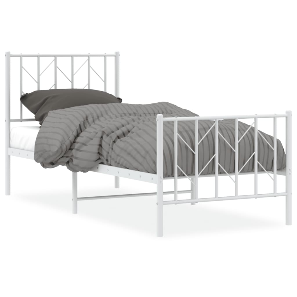 Cadre de lit métal sans matelas avec pied de lit blanc 75x190cm - XIOS