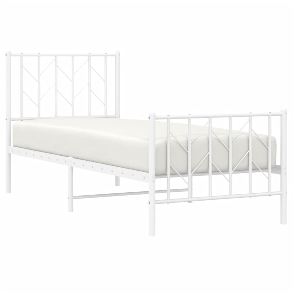 Cadre de lit métal sans matelas avec pied de lit blanc 75x190cm - XIOS