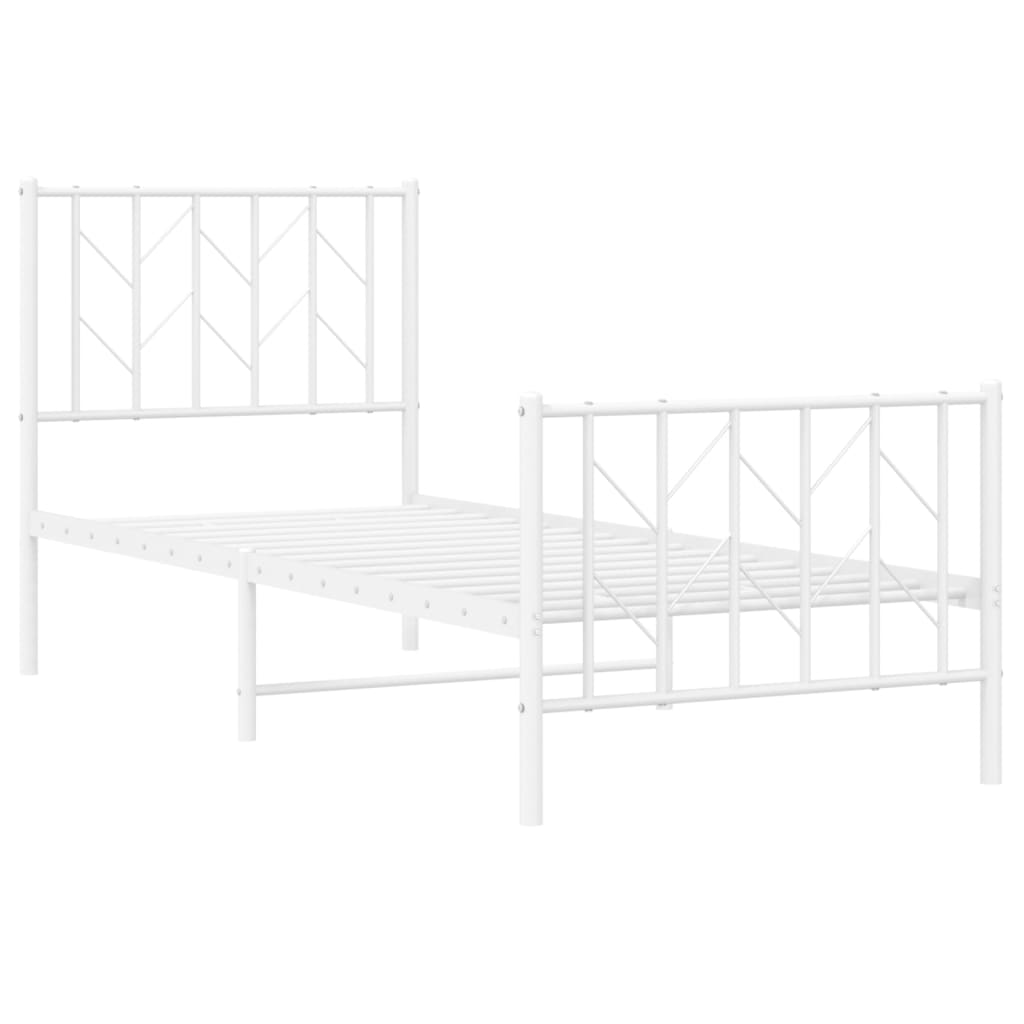 Cadre de lit métal sans matelas avec pied de lit blanc 75x190cm - XIOS
