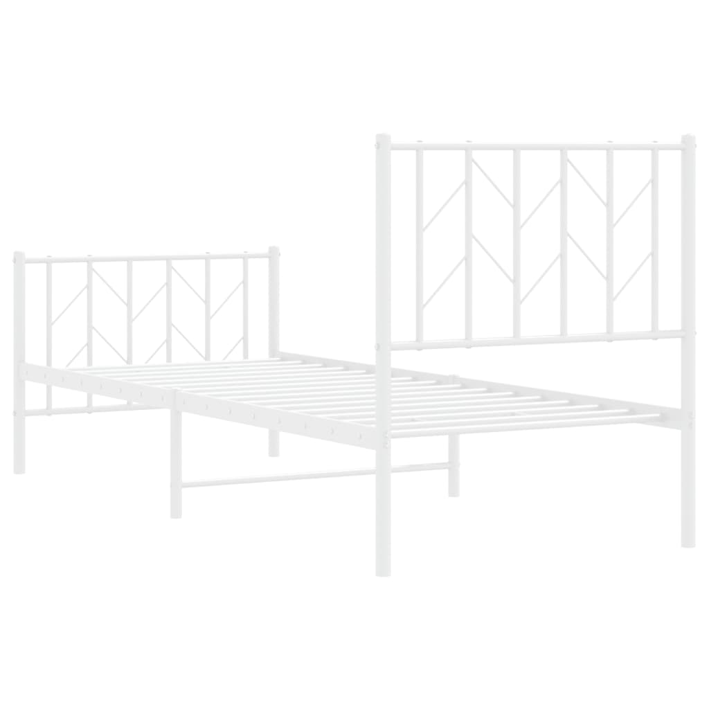 Cadre de lit métal sans matelas avec pied de lit blanc 75x190cm - XIOS
