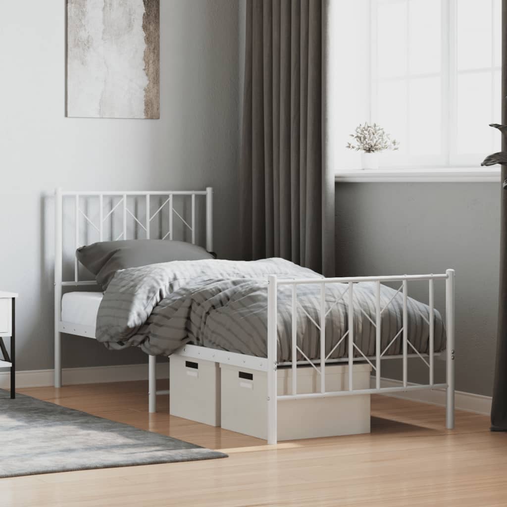 Cadre de lit métal sans matelas avec pied de lit blanc 75x190cm - XIOS