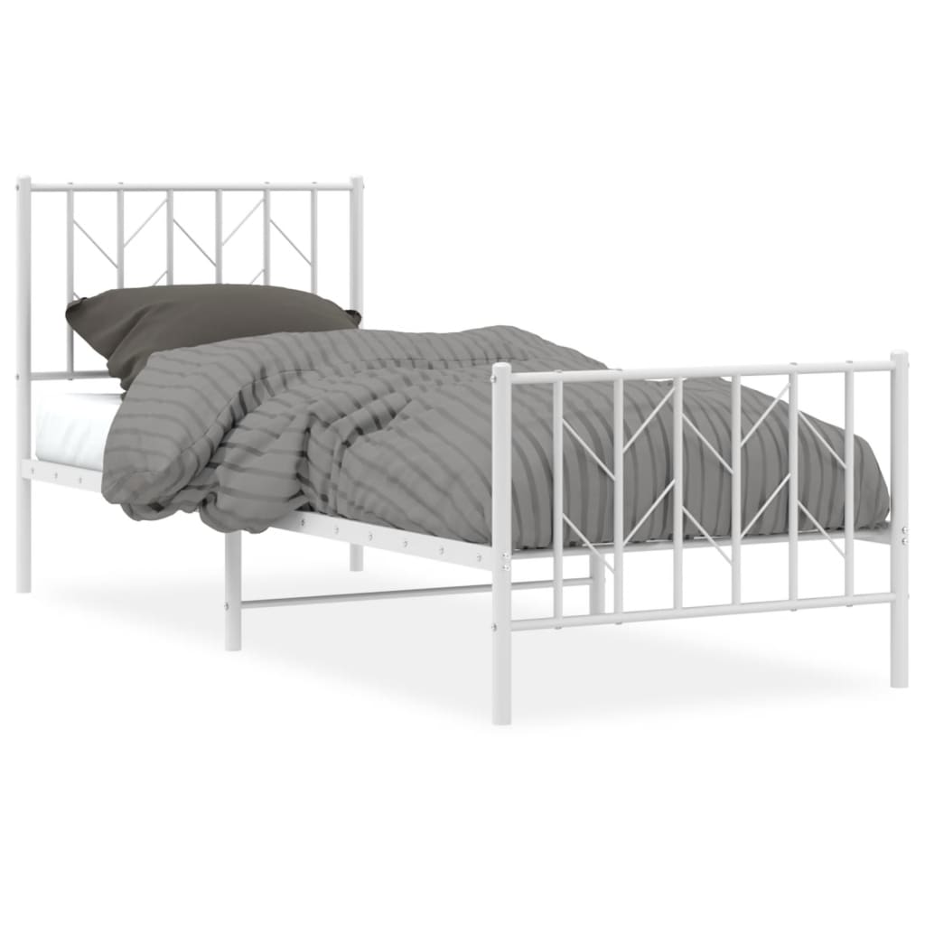 Cadre de lit métal sans matelas avec pied de lit blanc 80x200cm - XIOS