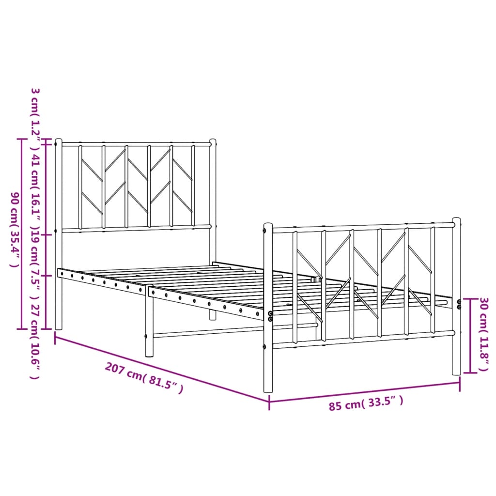 Cadre de lit métal sans matelas avec pied de lit blanc 80x200cm - XIOS