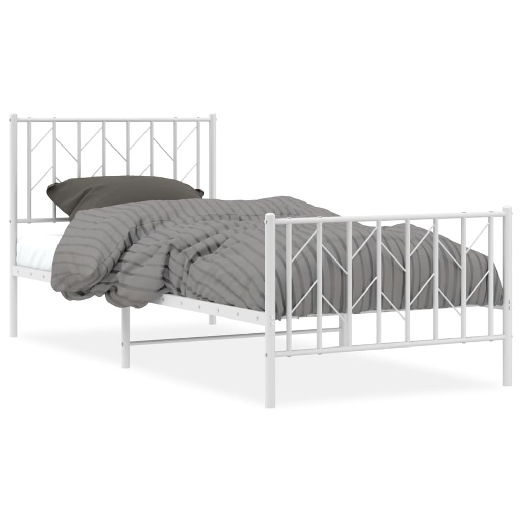 Cadre de lit métal sans matelas avec pied de lit blanc 90x200cm - XIOS